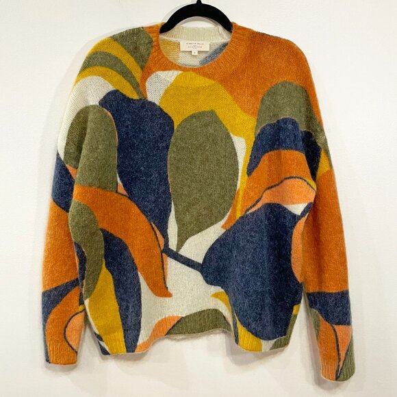 Like New Sezane Nahla Retro Leaf Mohair Wool Sweater Synergy Print Medium - Picture 3 of 8
